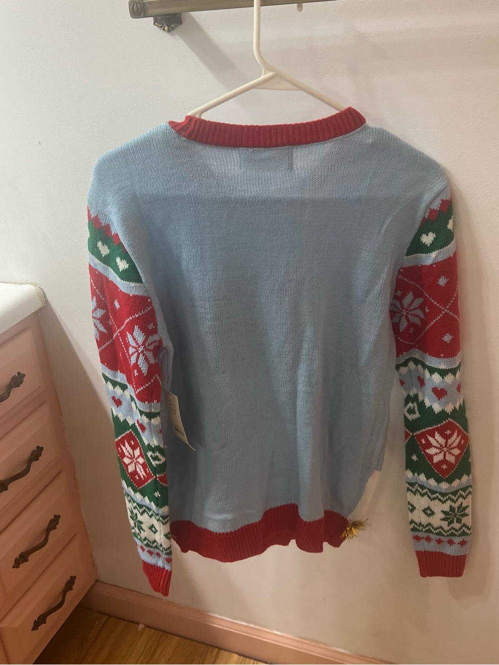 No Boundaries Reindeer Light Blue Sweater with Red Trim S NWT - Picture 2 of 3